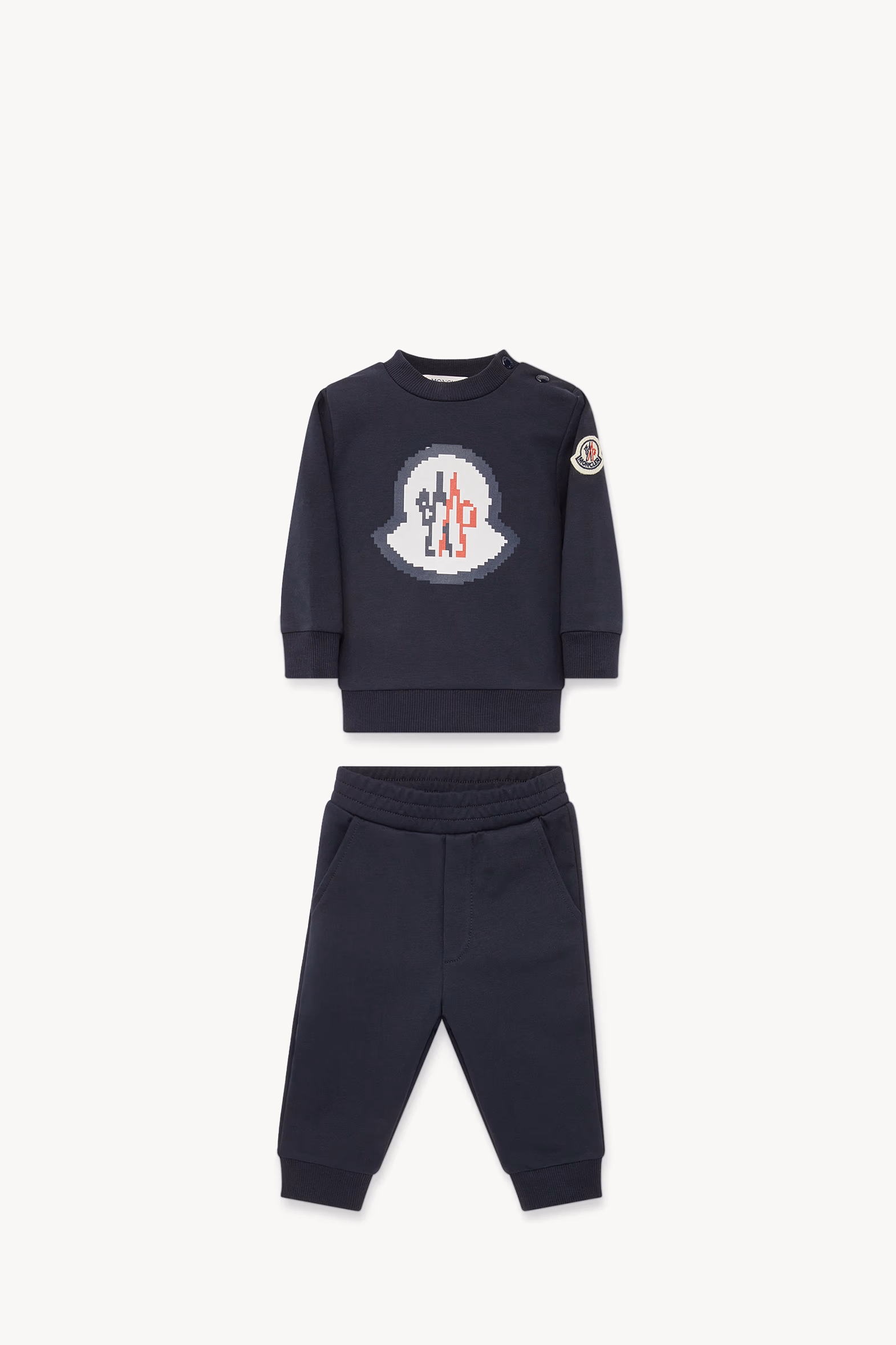 Conjunto de chándal de algodón con logotipo pixelado Niño Azul Noche Moncler 0
